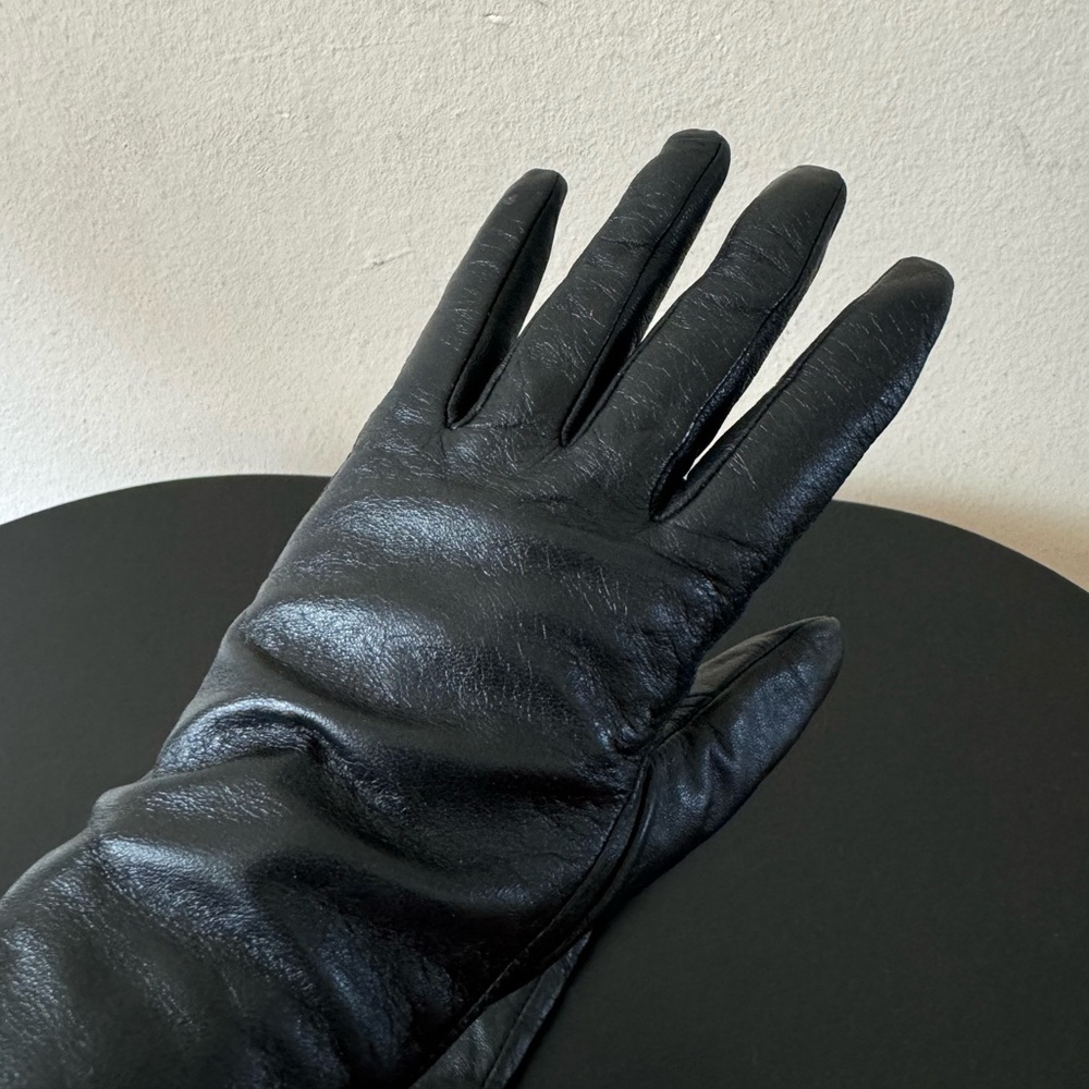 H&M Black Leather Gloves with Hot Pink Nail Tips